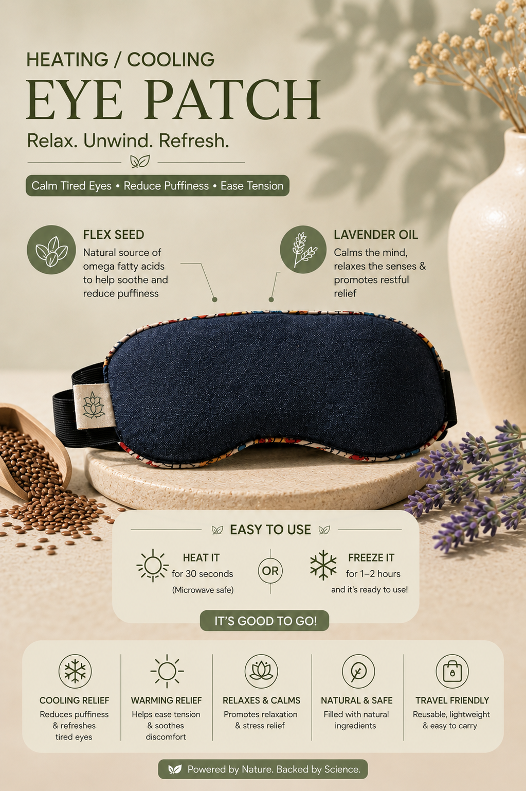 ScreenEase Mini Headache Relief Hamper | Heating & Cooling Eye Patch & Migraine & Headache Relief Roll-On